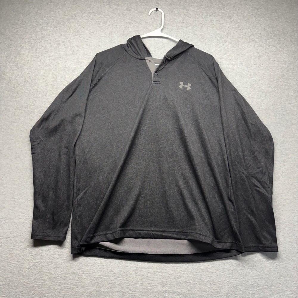 Under Armour Mens Large Charcoal Gray Henley Snap Pullover Hoodie‎ Activewear